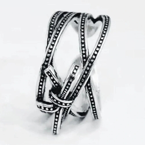 925 Sterling Silver Vintage Bow Ring Thick Chunky Silver Knot Ring - Picture 4 of 5